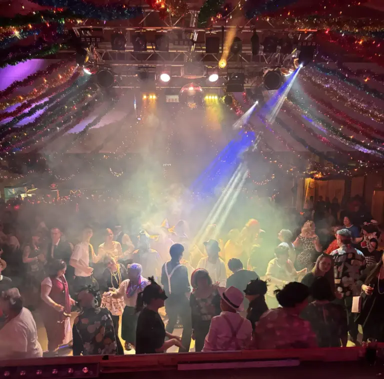 Dj bei einer Faschingsveranstaltung in Reinhardtsdorf. Die Gäste sind am Tanzen.